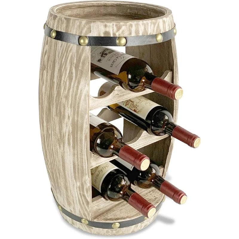 Modern Alexander Wine Rack - Freestanding Wooden Barrel Wine Holder for 8 Wine Bottles, Bottle Rack Floor Stand