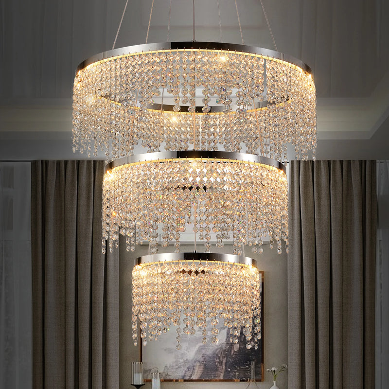 23.6-inch Crystal Chandelier, Dimmable Led Ceiling Lamp, Adjustable Color Temperature 3000K/4000K/6000K, Height Adjustable, Luxury Round Chandelier Arrival 6-10 days