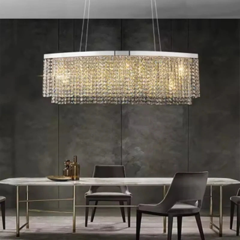 Luxury Crystal Brushes Chrome Gold Ceiling Chandeliers Hanging Lamps Lamp Gloss Home Decor Oval For Dining Table Arrival 8-12 days