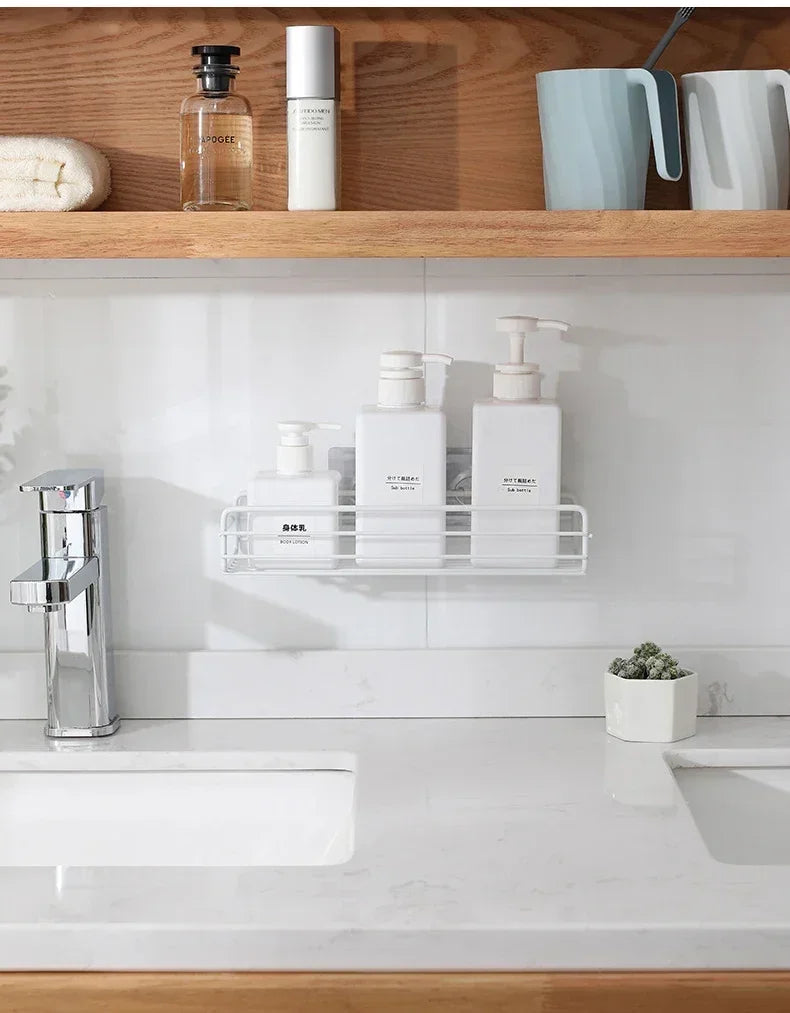 Bathroom Corner Triangle Shelf Wall Mounted Storage Shelves Shampoo Holder Cosmetic Rack Iron Shower Drain Basket Organizer