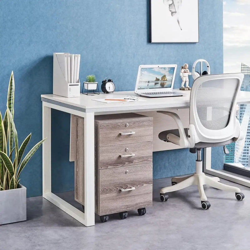 Office Mobile File Cabinet 3-Drawer Lockable Rolling Storage Cabinet Letter-Sized Folders with Handles & Wheels Gray Oak