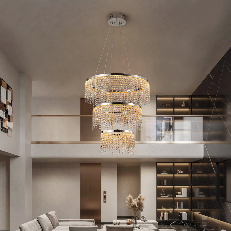 23.6-inch Crystal Chandelier, Dimmable Led Ceiling Lamp, Adjustable Color Temperature 3000K/4000K/6000K, Height Adjustable, Luxury Round Chandelier Arrival 6-10 days
