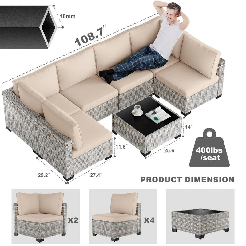 7-Piece Patio Furniture Set, Outdoor Patio Furniture with Thick Cushions, Modular Patio Sofa