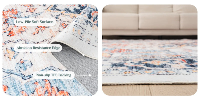 vintage design, washable area rugs non-slip rugs for living room bedroom traditional woven rugs stain resistant