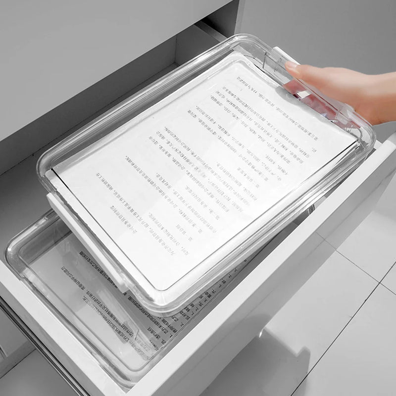 Desktop File Storage Box A4 Document Organizer Case With Lid Stackable Stationery Storage Box Cabinet Desk Clear Container