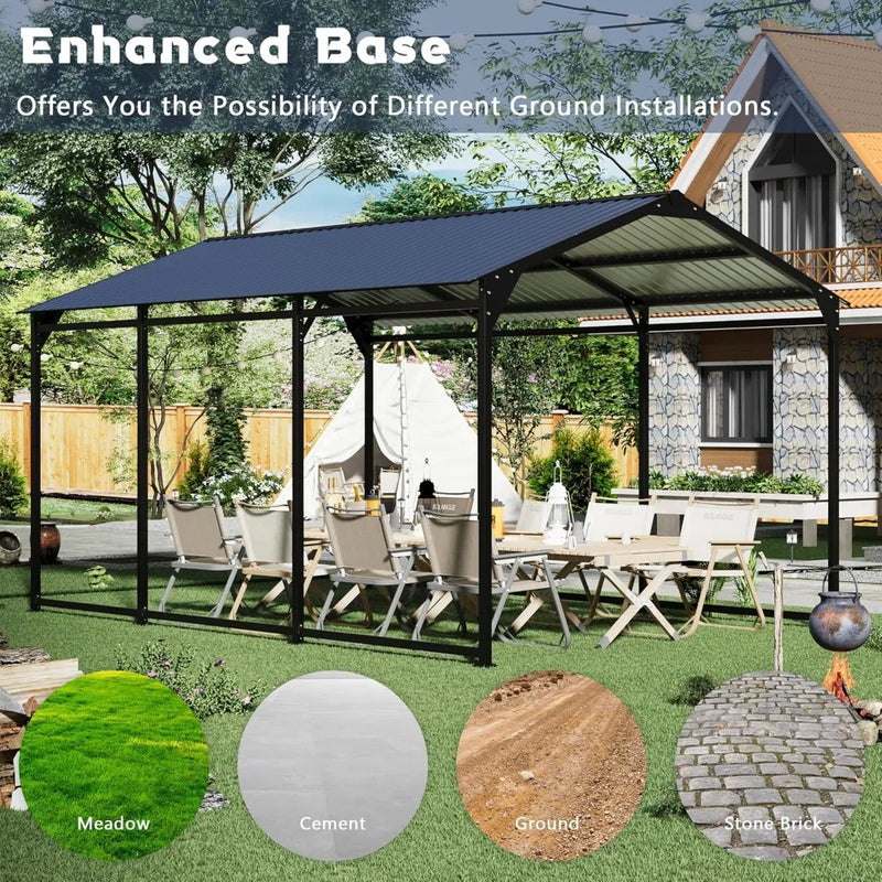 Carport Canopy 10x15 Heavy Duty,Metal Carport with Reinforced Structrure and Base,Outdoor Garage Car Shelter Frame for Pickup,