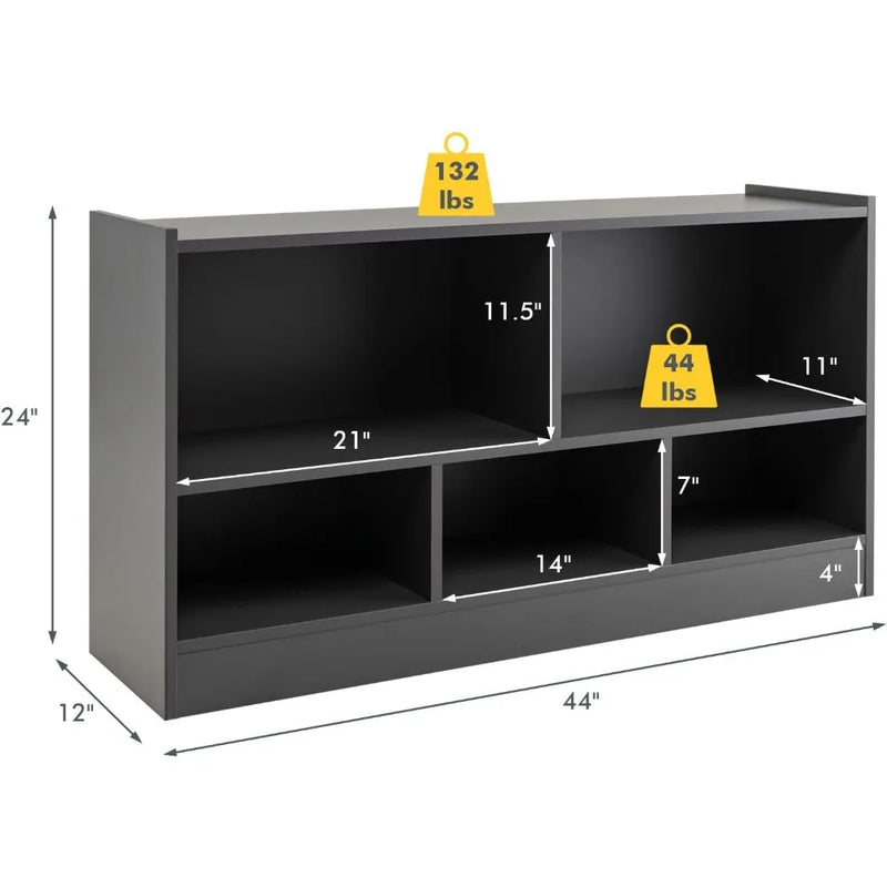 5 Cube Bookcase, 2 Tier Wooden Storage Open Bookshelf, Multipurpose Display Storage Cabinet for Living Room, Bedroom