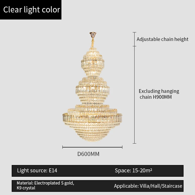 European Duplex Chandelier Luxury Hotel Lobby Loft Crystal Light Creative Personality Villa Living Room Stairwell Big Hanging, this Beauty ships from Europe, Arrival 29- 42 days