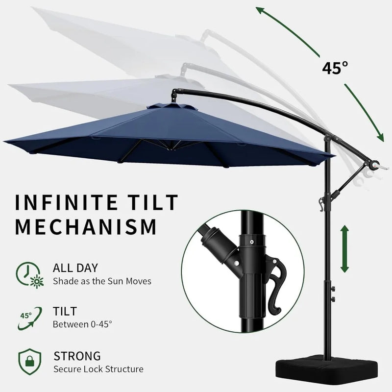 10ft Patio Umbrella with Base Included, Outdoor Offset Cantilever Umbrella w/Upgraded Yarn-dyed Fabric Shade, Sturdy 8 Rids