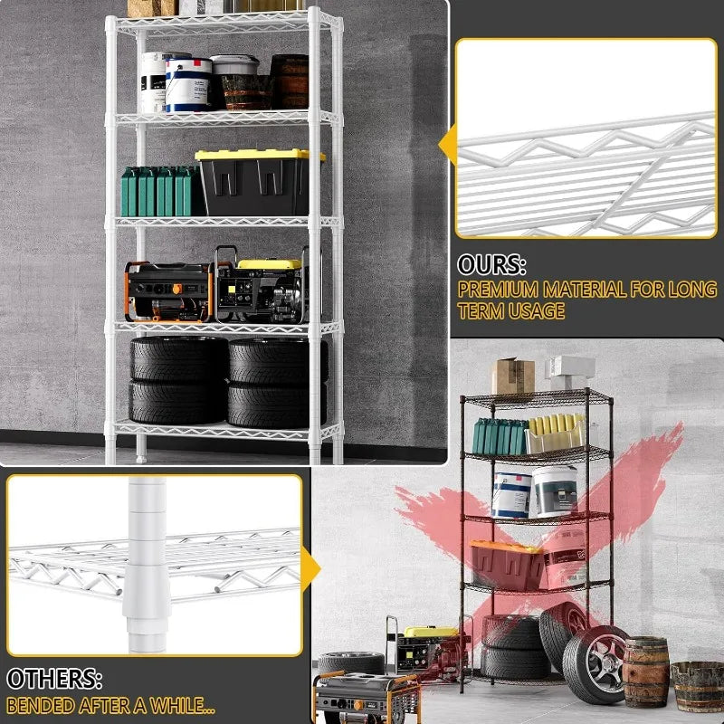 1250 Lbs 5 Tier Shelf Metal Storage Shelves Wire Rack Closet Organizers for Garage Kitchen Bathroom Laundry