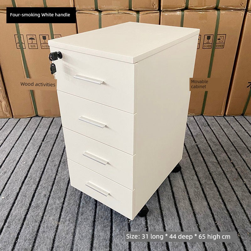 Solid Wood Simplicity Modern White Activity with Lock Small Mobile Cabinet