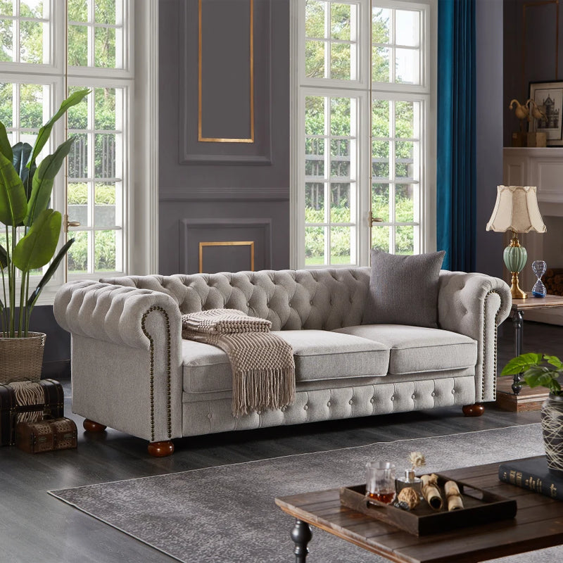 Chesterfield Sofa Set Button Tufted Velvet Upholstered Back Loveseat Living Room Sofa