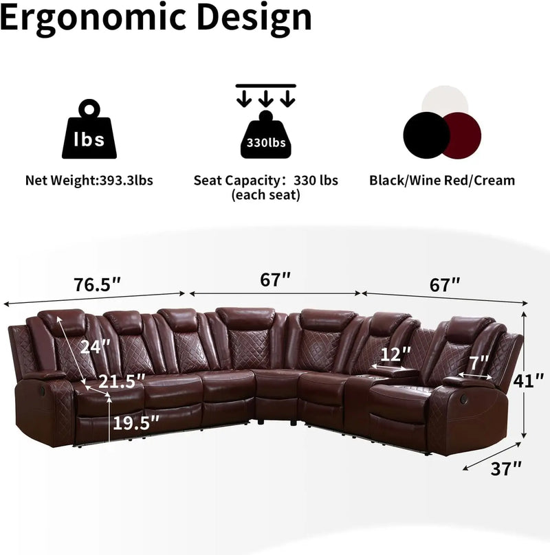 Recliner, Recliner Sofa Sectional Sofa, Air Leather Reclining Corner Sectional Sofa Set, Cup Holder, Storage Console, Sofa