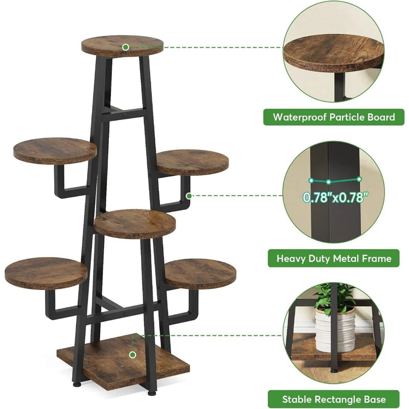 7 Tier Plant Stand Indoor for Multiple Plants, Wooden Corner Plant Pots Holder Rack Flower Stand Tall Shelf Planter Organizer