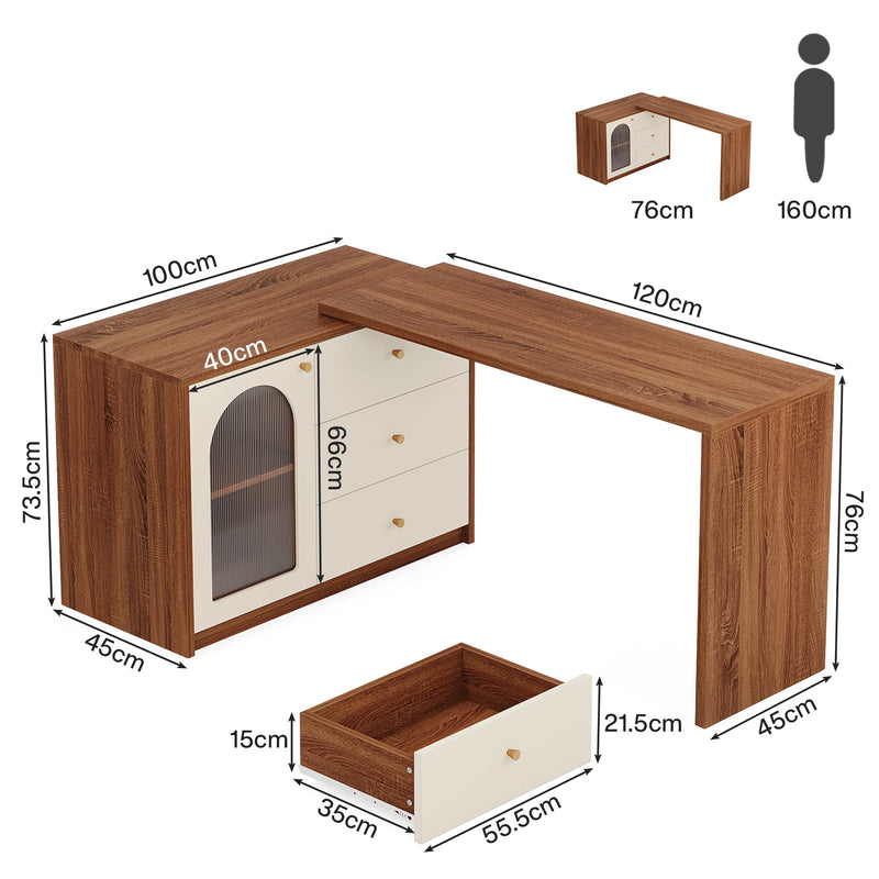 Tribesigns L Shaped Computer Desk with Drawers, Modern Corner Home Office Desk with Reversible Storage Cabinet, Long Study Desk