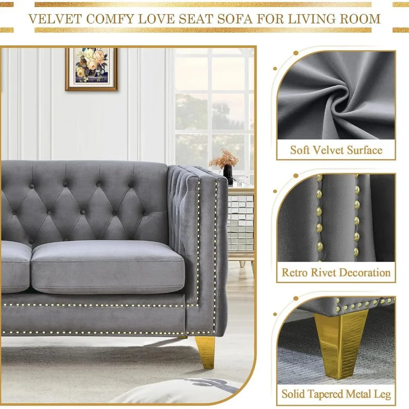 Velvet Living Room Sofa Set of 2, Comfy Loveseat and 3 Seater Couch, Modern Sofa with Tufted Back Upholstered Long Couch