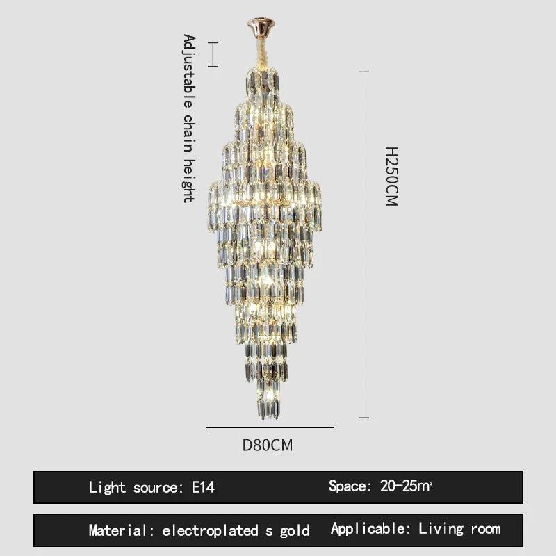 Duplex Building Chandelier Villa Living Room Crystal Lamp Hotel Luxury Chandelier High-end Spiral Staircase Long Chandelier. Gorgeous beauty arrives 30-42 days