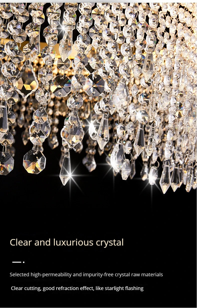 Modern K9 Crystal Chandelier Luxury Gold LED Pendant Lamp Circle Design Hanging Lights for Living Room Home Decoration Lighting Arrival 29-48 days