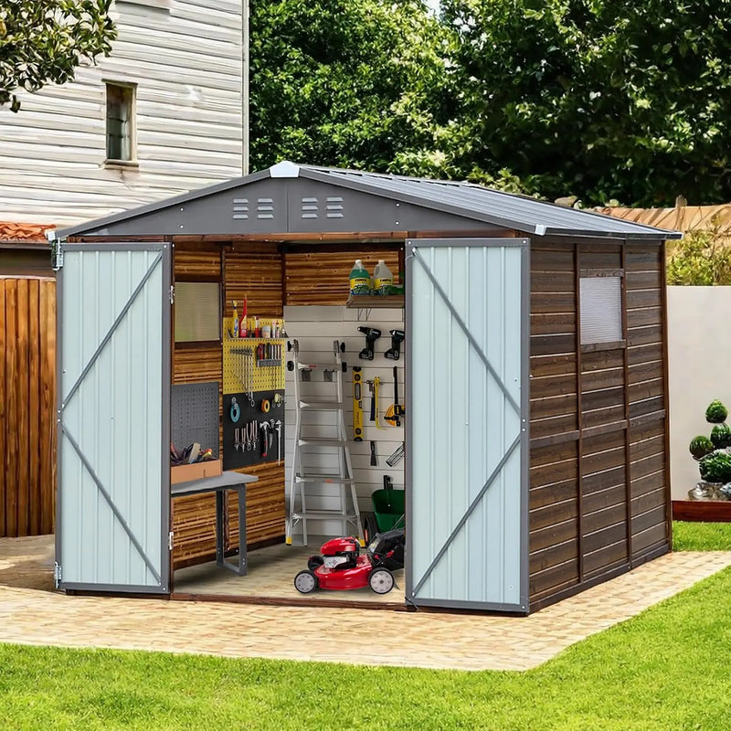 8x8 FT Wood Outdoor Storage Sheds Utility and Tool Garden Shed, Waterproof Storage Shed Large with Doors 8' x 8' Storage Shed