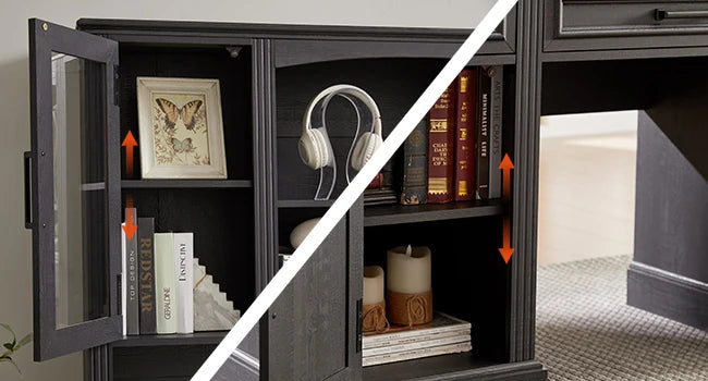 JXQTLINGMU Farmhouse 76" Height Computer Office Desk with Hutch Charging Station Drawers Storage Cabinet Workstation Home