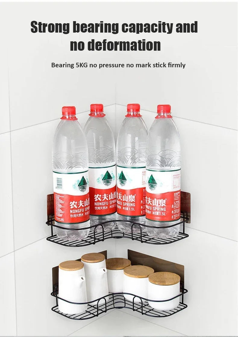 Bathroom Corner Triangle Shelf Wall Mounted Storage Shelves Shampoo Holder Cosmetic Rack Iron Shower Drain Basket Organizer