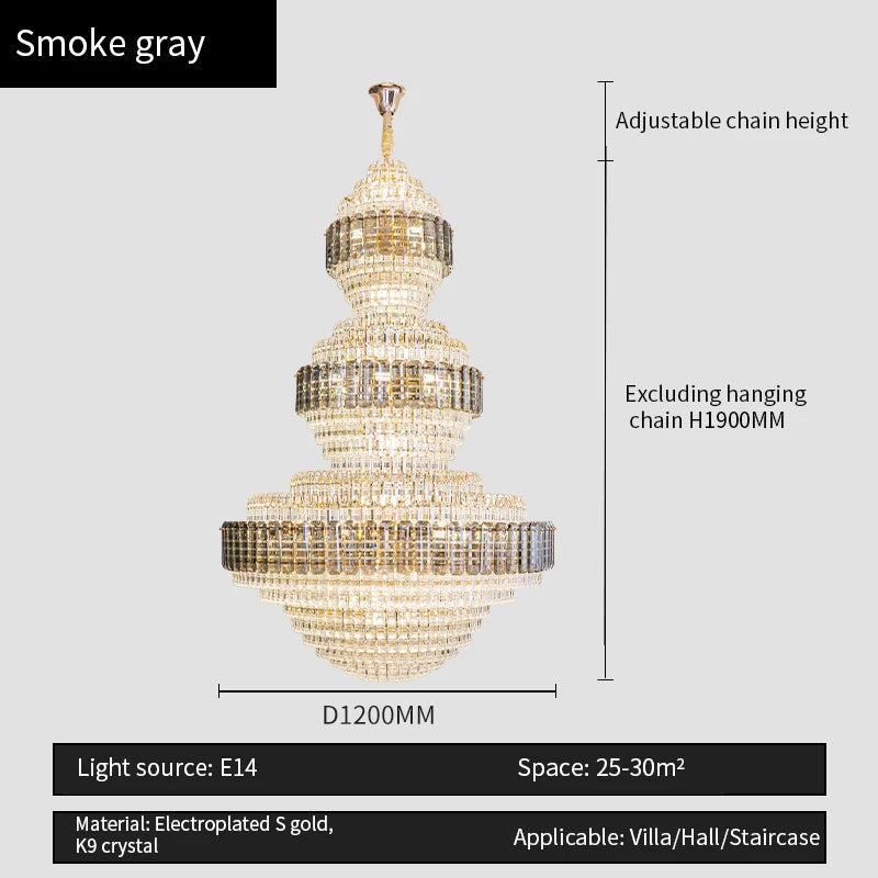 European Duplex Chandelier Luxury Hotel Lobby Loft Crystal Light Creative Personality Villa Living Room Stairwell Big Hanging, this Beauty ships from Europe, Arrival 29- 42 days