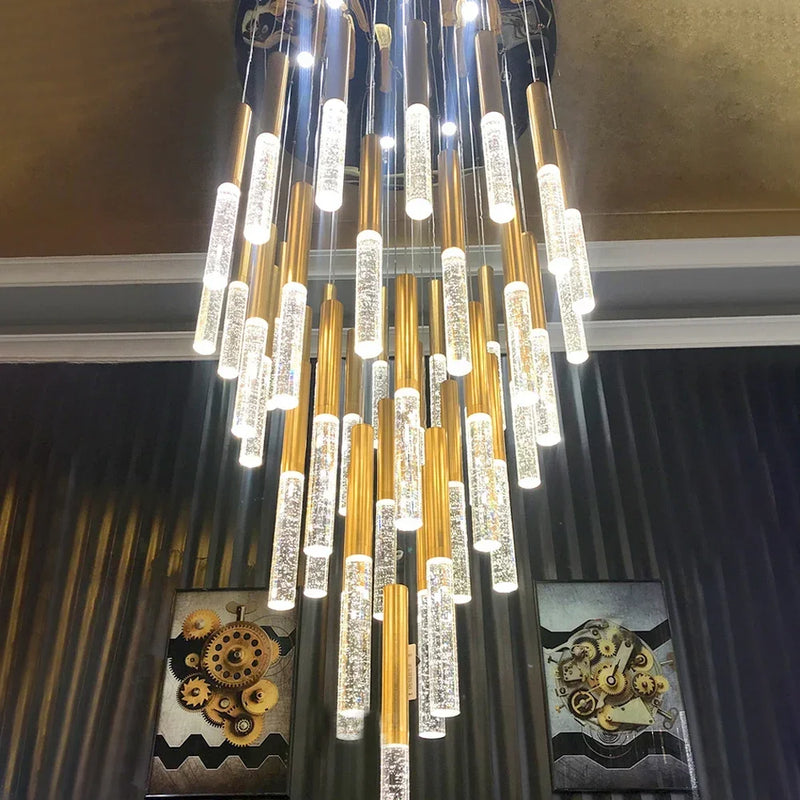 Nordic Minimalist Indoor Pendant Light Fixture Modern Ceiling Crystal Led Chandelier Long Hanging Lamp for Staircase Living Room