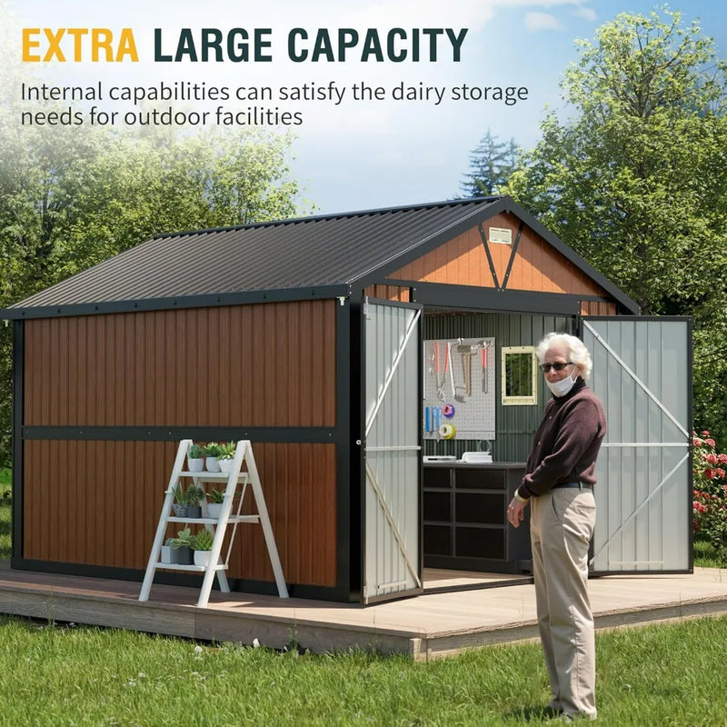 10x12 Ft Outdoor Storage Shed, Extra Large Metal Shed with Lockable Doors, 2 Windows, Outside Steel Tiny House Ideal for Garden