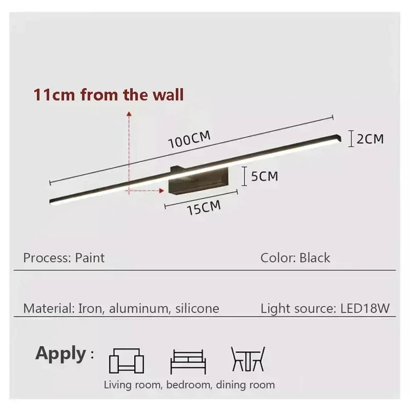LED Wall Lamp 40/80/100cm Modern Mirror Decor Lighting Long Strip Light For Bathroom Washroom Kitchen Indoor Luminaire Lustre