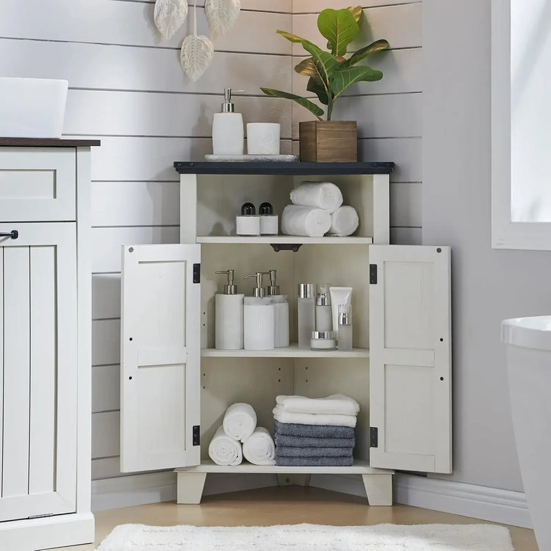 Corner bathroom cabinet with barn door and adjustable shelf, small corner cabinet, kitchen cabinet, bathroom storage cabinet