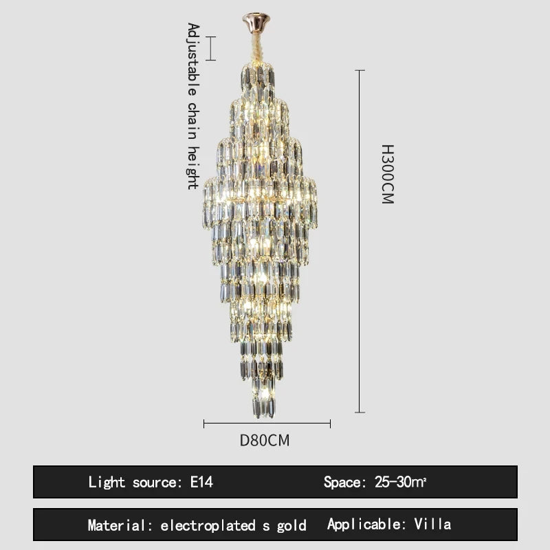 Duplex Building Chandelier Villa Living Room Crystal Lamp Hotel Luxury Chandelier High-end Spiral Staircase Long Chandelier. Gorgeous beauty arrives 30-42 days