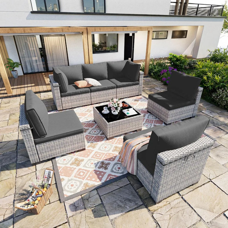 7-Piece Patio Furniture Set, Outdoor Patio Furniture with Thick Cushions, Modular Patio Sofa