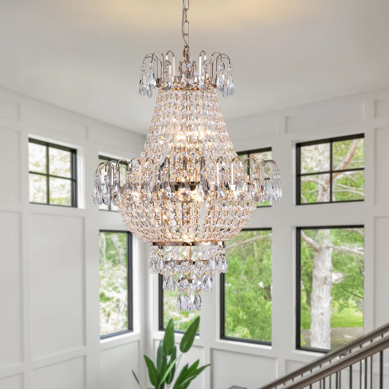 16.9" Luxury Retro Crystal Chandelier European Style Imperial Style Copper Color 7-Light Lighting Fixture Classy Living Room Restaurant Entrance Ceiling Light