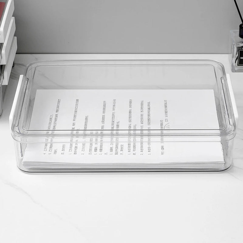Desktop File Storage Box A4 Document Organizer Case With Lid Stackable Stationery Storage Box Cabinet Desk Clear Container