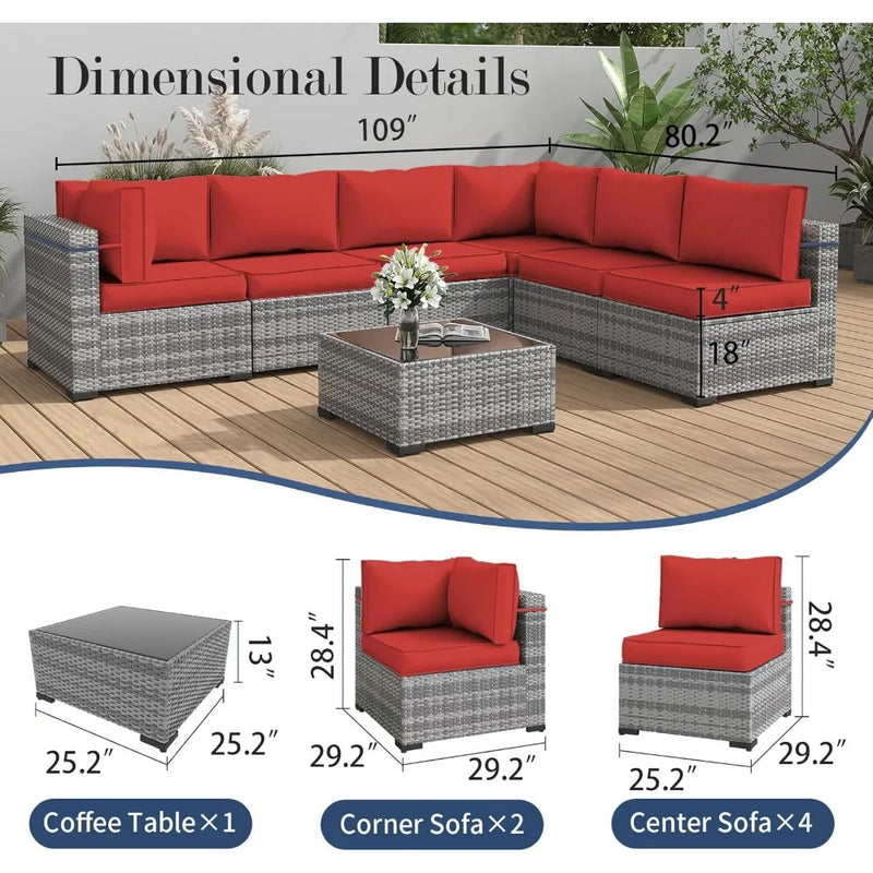 Patio Furniture Set, Outdoor Patio Furniture Wicker Furniture, 7-Pieces Outdoor Sectional Sofa with Patio Furniture Cover