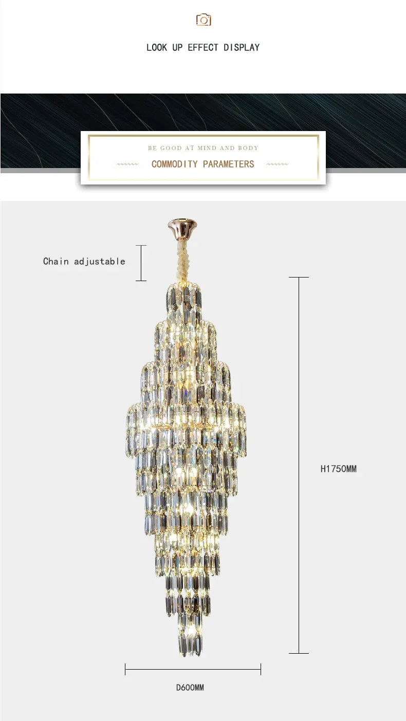 Duplex Building Chandelier Villa Living Room Crystal Lamp Hotel Luxury Chandelier High-end Spiral Staircase Long Chandelier. Gorgeous beauty arrives 30-42 days