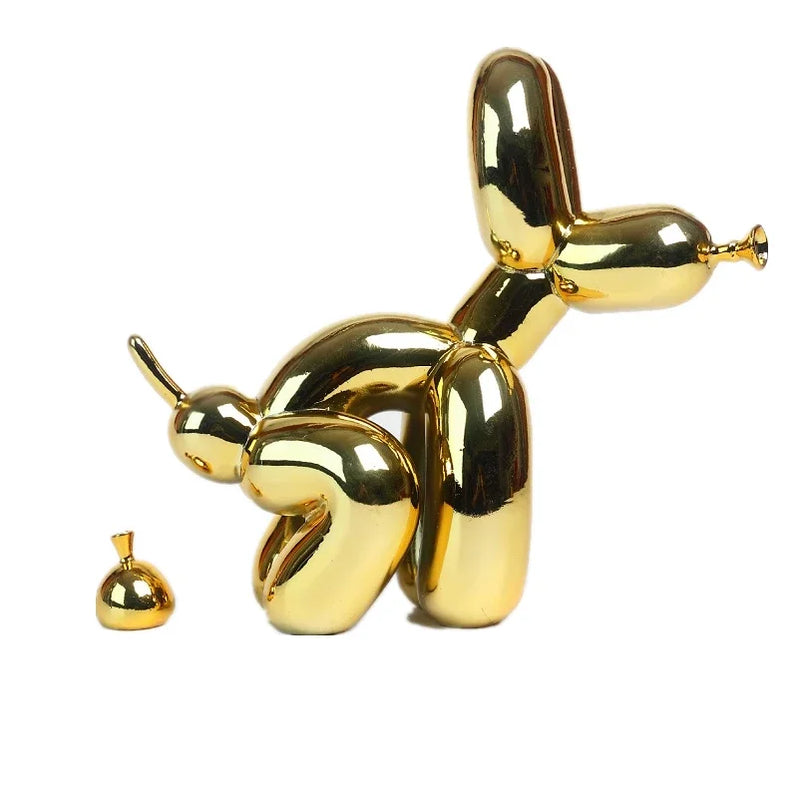 Balloon Dog Statue for Home Decoration, Resin Animal Sculpture, Doggy Poo, Standing Craft, Office Decor, Black and Gold