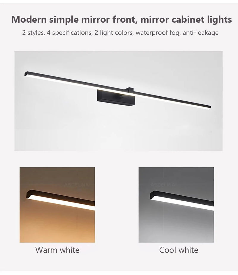 LED Wall Lamp 40/80/100cm Modern Mirror Decor Lighting Long Strip Light For Bathroom Washroom Kitchen Indoor Luminaire Lustre