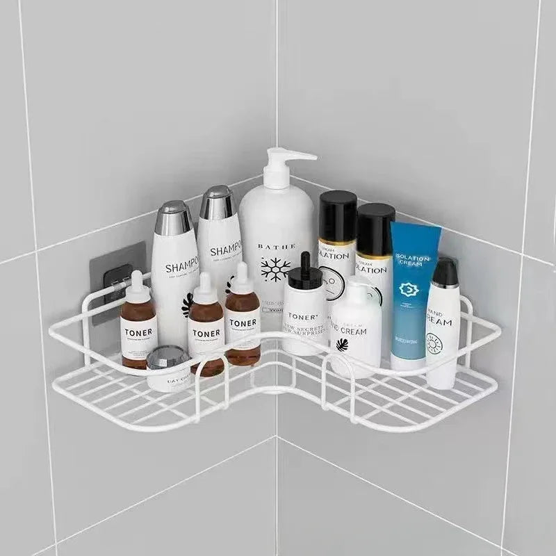 Bathroom Corner Triangle Shelf Wall Mounted Storage Shelves Shampoo Holder Cosmetic Rack Iron Shower Drain Basket Organizer