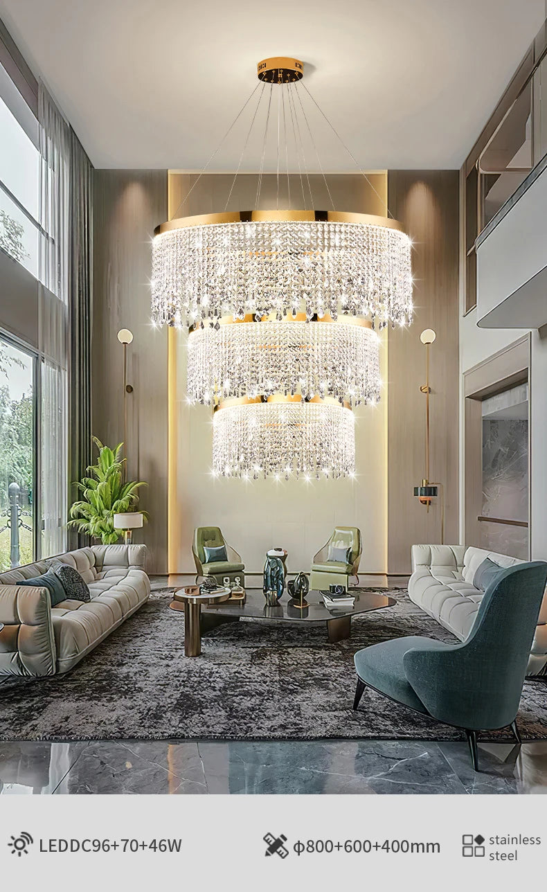 Modern K9 Crystal Chandelier Luxury Gold LED Pendant Lamp Circle Design Hanging Lights for Living Room Home Decoration Lighting Arrival 29-48 days
