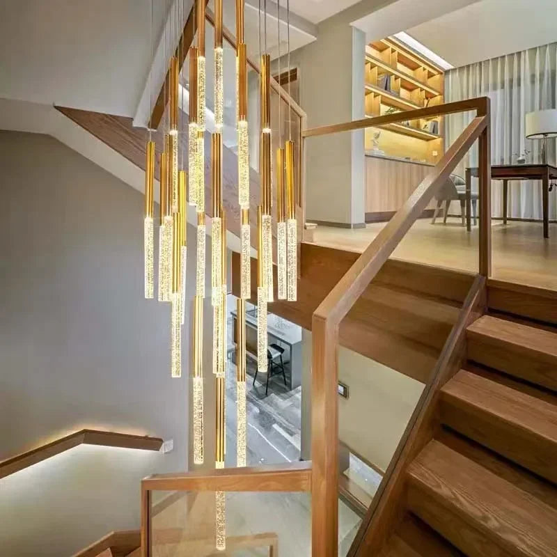 Nordic Minimalist Indoor Pendant Light Fixture Modern Ceiling Crystal Led Chandelier Long Hanging Lamp for Staircase Living Room