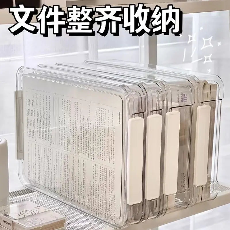 Desktop File Storage Box A4 Document Organizer Case With Lid Stackable Stationery Storage Box Cabinet Desk Clear Container