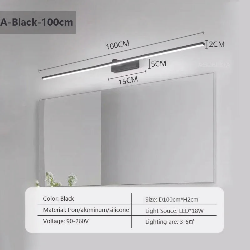 LED Wall Lamp 40/80/100cm Modern Mirror Decor Lighting Long Strip Light For Bathroom Washroom Kitchen Indoor Luminaire Lustre