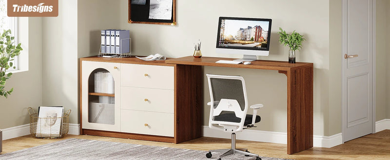 Tribesigns L Shaped Computer Desk with Drawers, Modern Corner Home Office Desk with Reversible Storage Cabinet, Long Study Desk