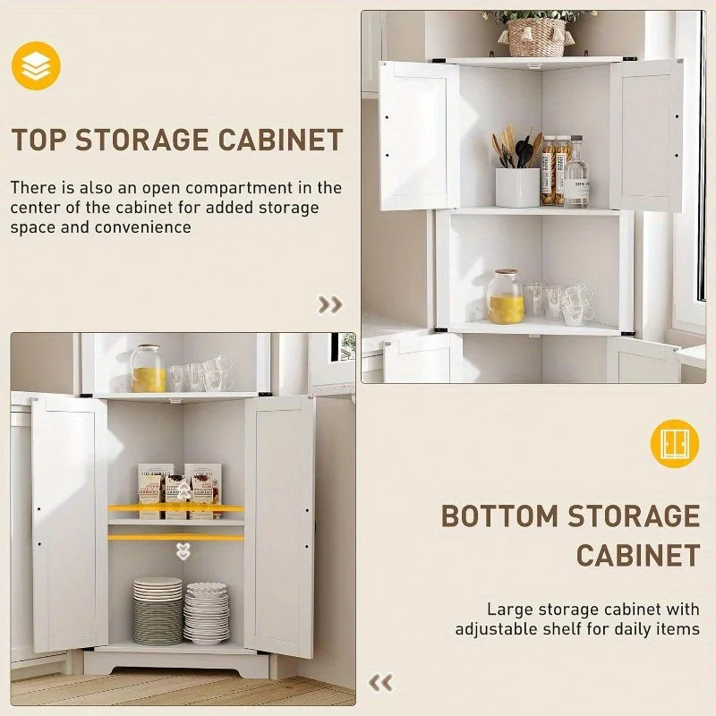 Maupvit 68" Tall Corner Cabinet with 4 Barn Doors and Adjustable Shelves Farmhouse Bathroom Cabinet with Storage Home Sp