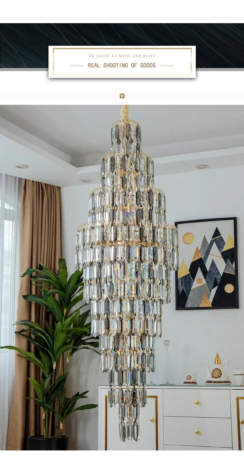 Duplex Building Chandelier Villa Living Room Crystal Lamp Hotel Luxury Chandelier High-end Spiral Staircase Long Chandelier. Gorgeous beauty arrives 30-42 days