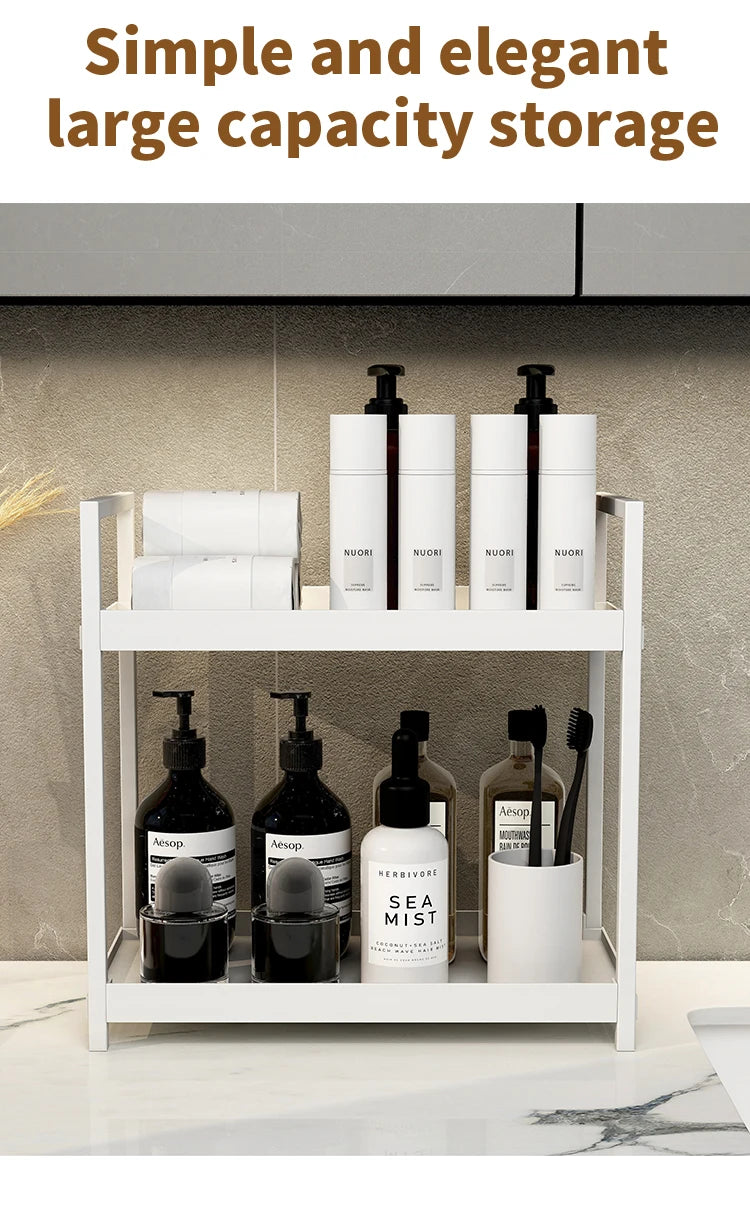 2 tier Multifunctional Countertop Storage Rack,Bathroom cosmetic Storage,Kitchen spice holder,Large-Capacity,Black and white