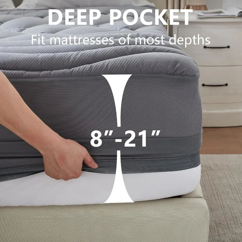 King Size Mattress Pad Waterproof Cooling Mattress Topper King 78"x80" Noiseless Urine Proof Mattress Protector Cover Deep