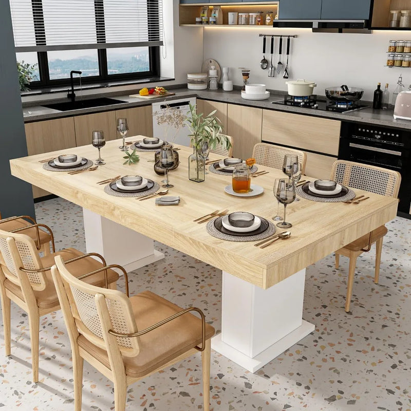 Large 78.7" L Dining Table for 8-10 People, Modern Wood Rectangular Kitchen Tables with Pedestal Legs, Dining Tables