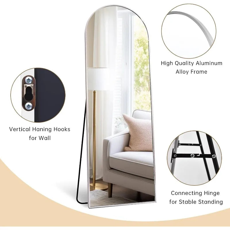 Arched White Full Length Mirror, 64"X21", Large Floor Mirror with Stand, Full Body Mirror for Leaning or Hanging Bedroom